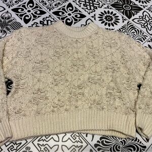 Zara Off-White Knit Pullover- pearl accents